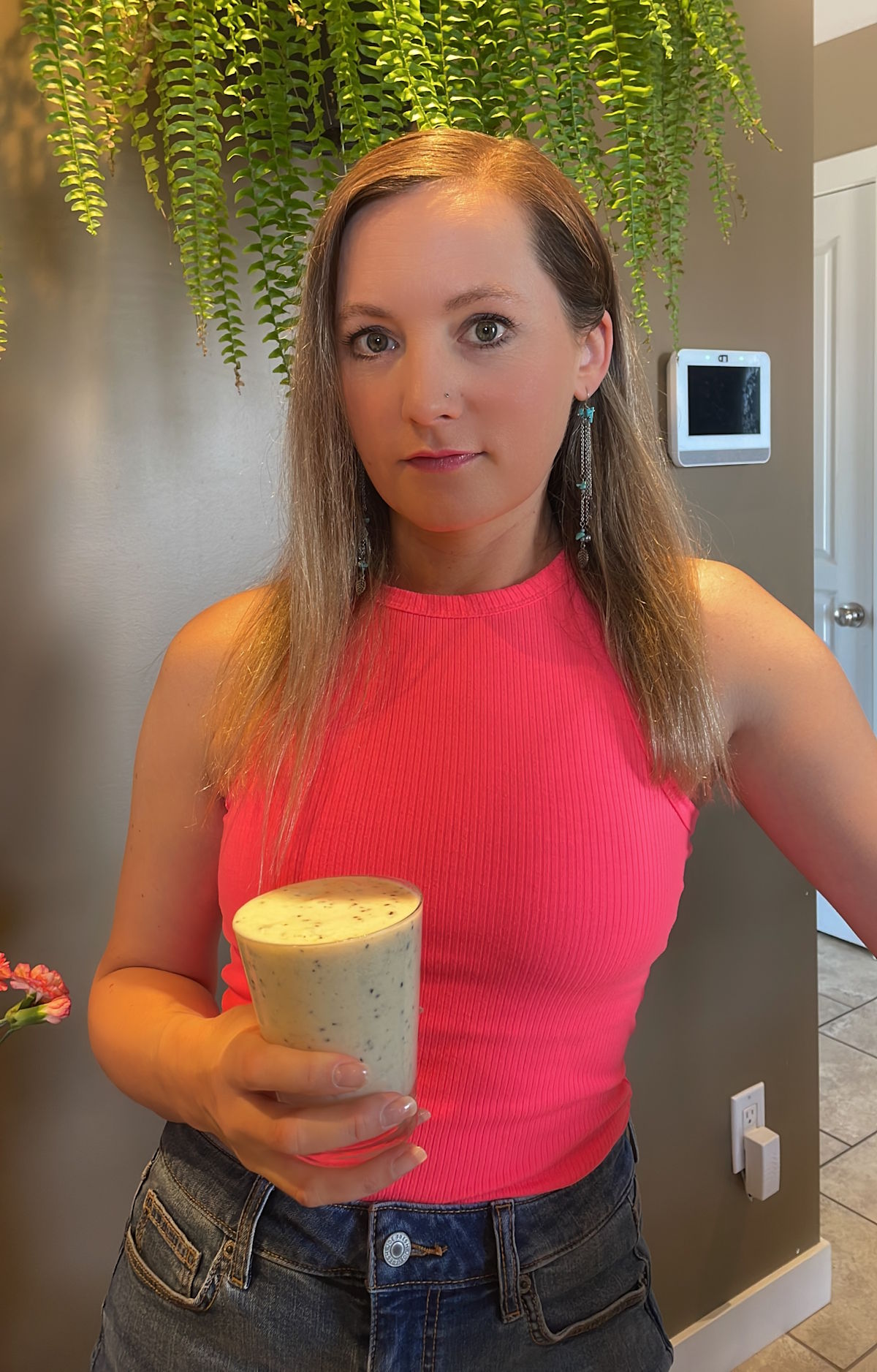 Joss with a dragon fruit smoothie.