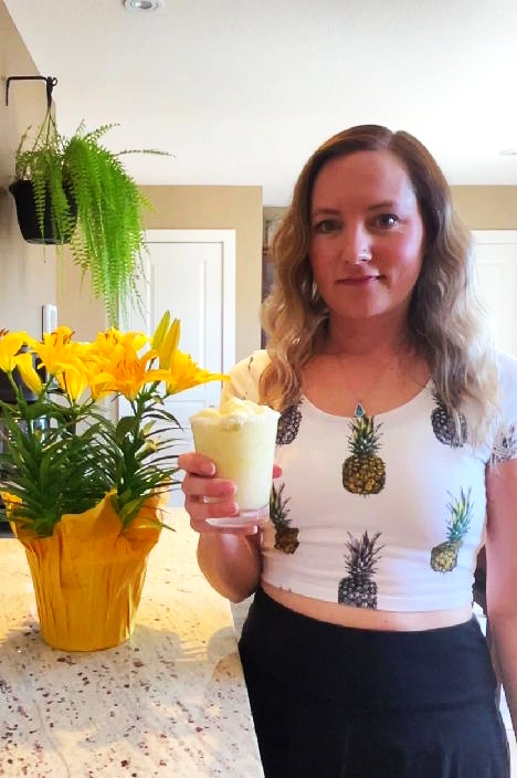 Joss with pina colada smoothie.
