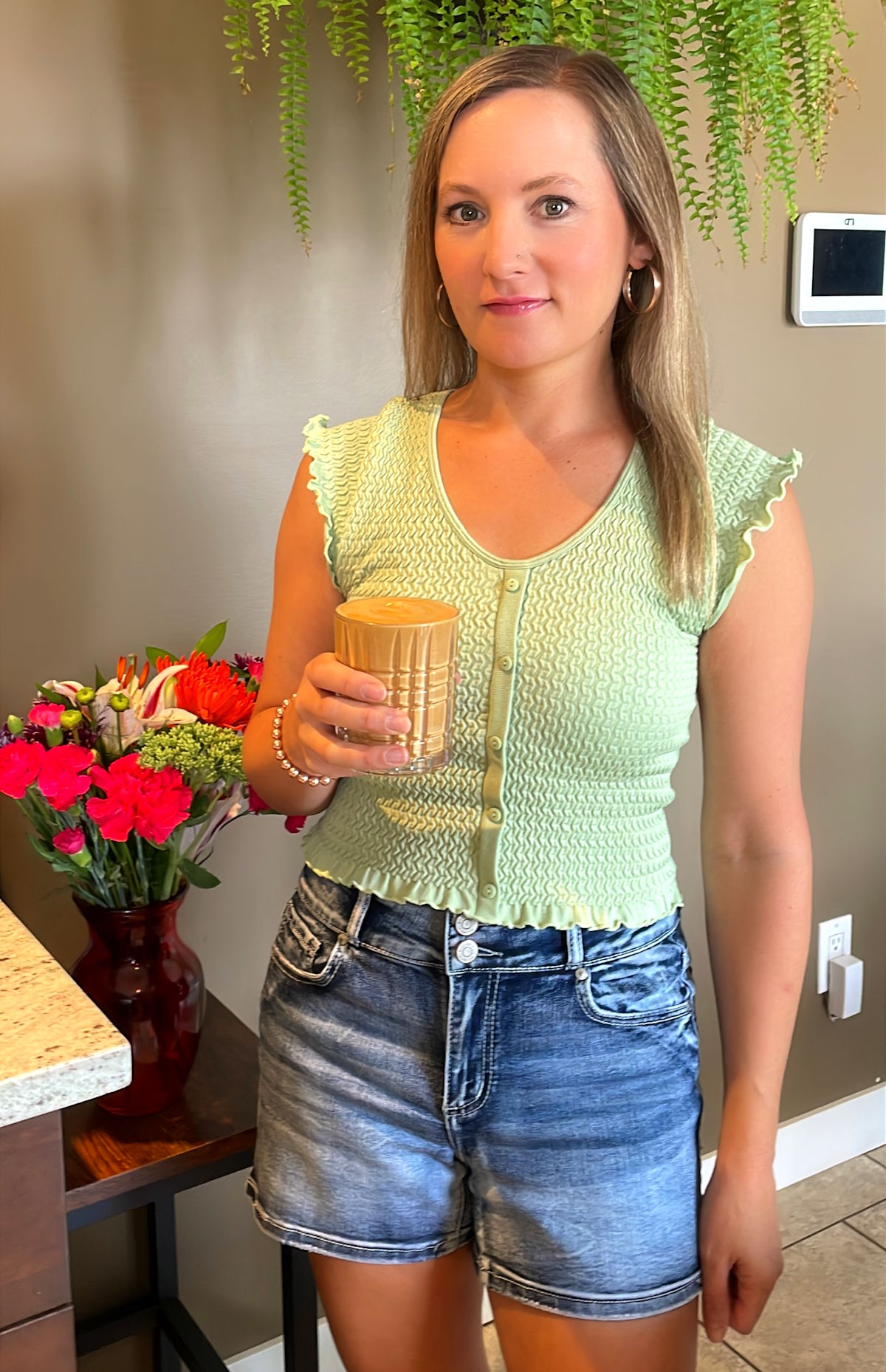 Joss with a sweet potato smoothie in hand.