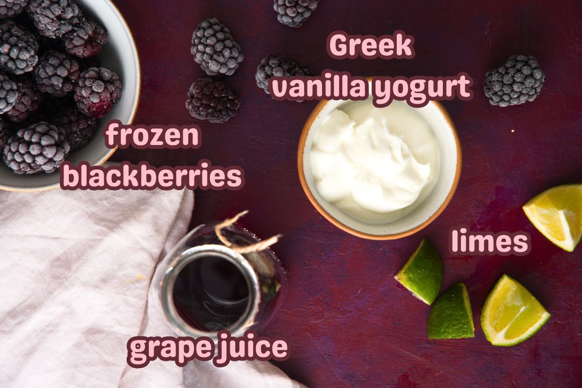 Blackberry smoothie ingredients labeled.