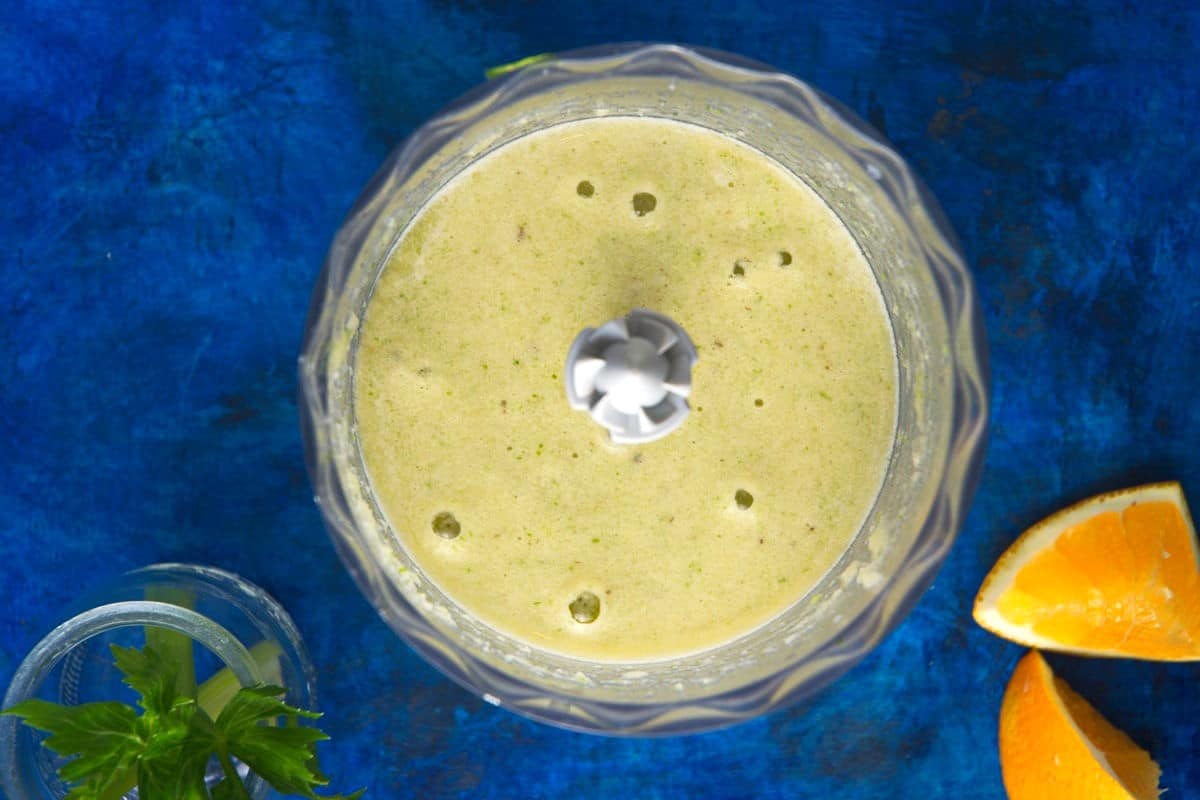 Celery smoothie in food processor.