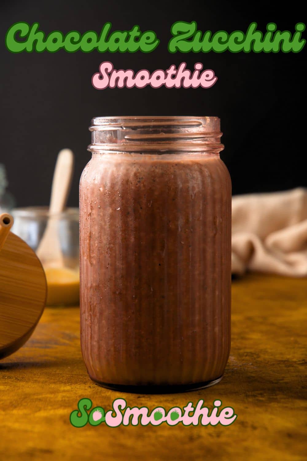 Chocolate zucchini smoothie in glass.