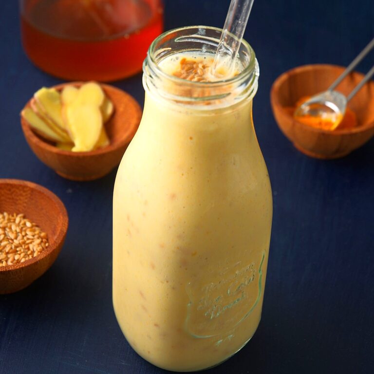 Flax seed smoothie in glass.